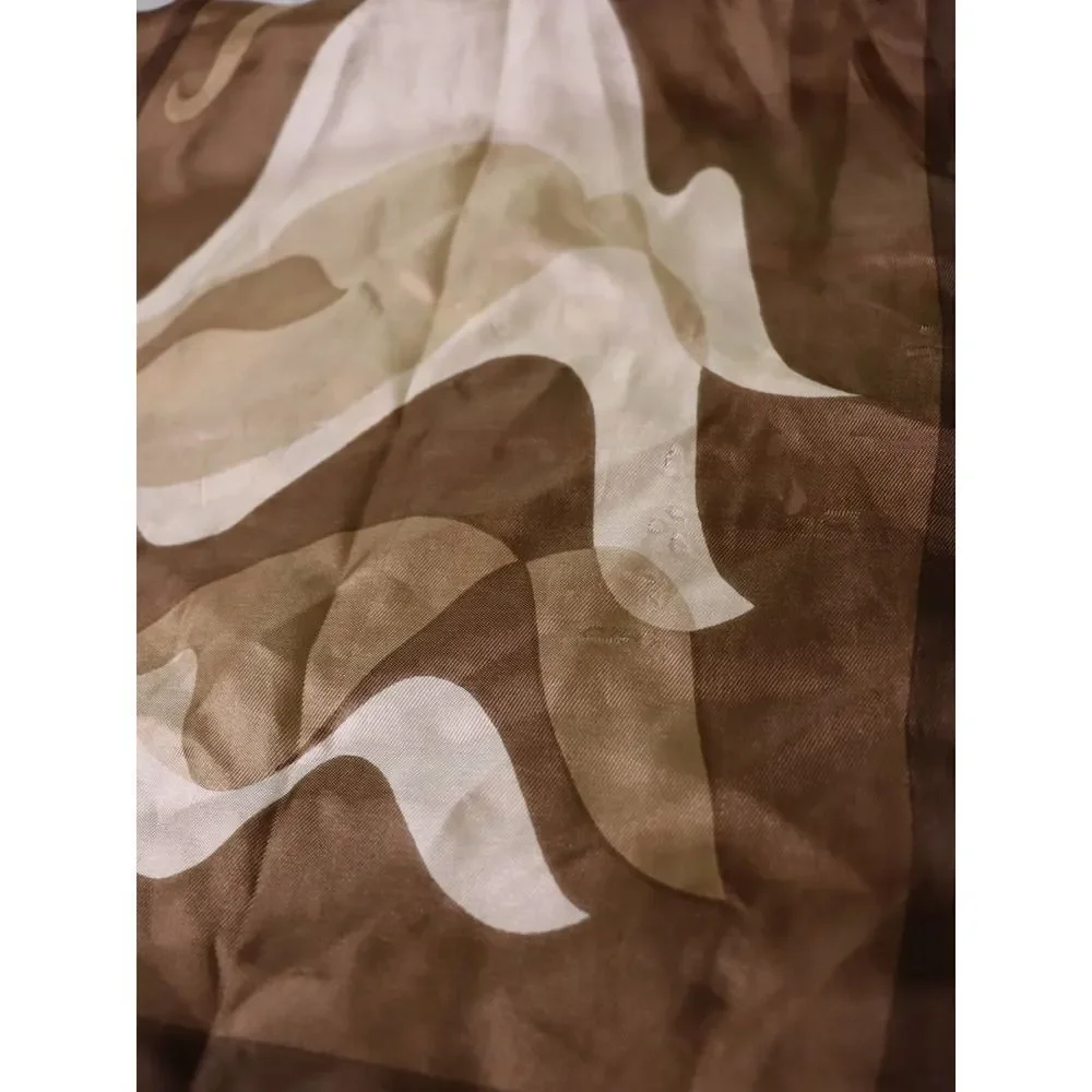 Vintage Italian Scarf – 60s Acetate Brown Wavy Print Headscarf Made in Italy